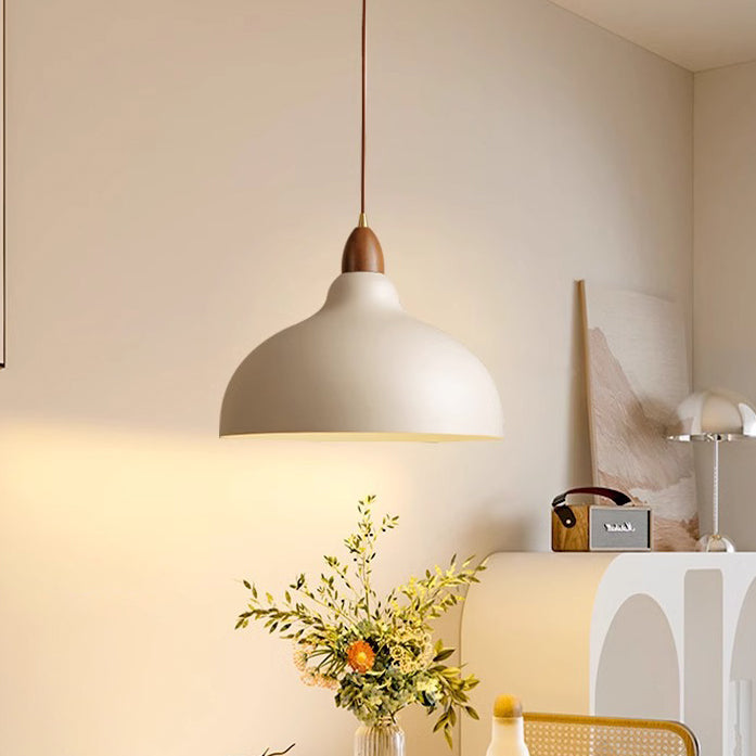 Suspension en bois massif et fer traditionnel japonais avec un dôme à 1 lumière pour le salon 