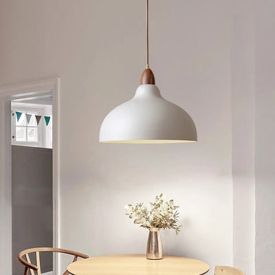 Suspension en bois massif et fer traditionnel japonais avec un dôme à 1 lumière pour le salon 