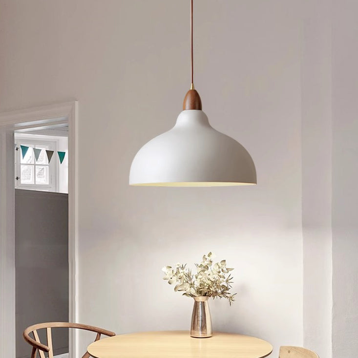 Suspension en bois massif et fer traditionnel japonais avec un dôme à 1 lumière pour le salon 