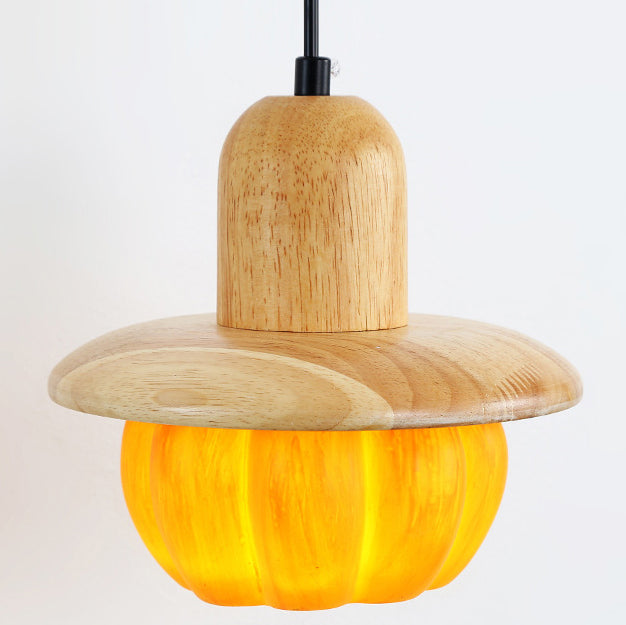 Zeitgenössische kreative Kürbis-Harz-Holz 1-Licht-Wandleuchte für Schlafzimmer 
