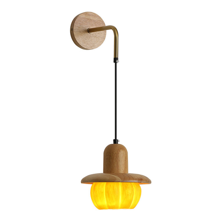 Zeitgenössische kreative Kürbis-Harz-Holz 1-Licht-Wandleuchte für Schlafzimmer 
