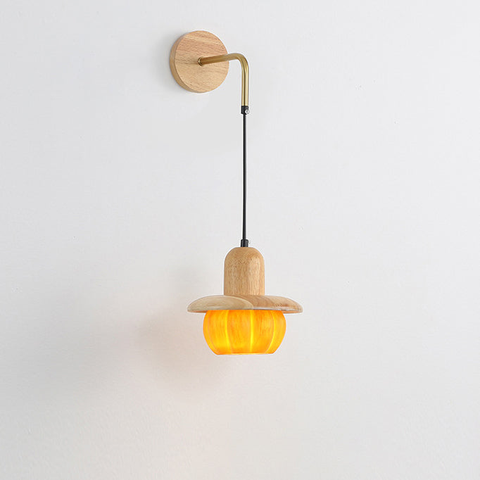 Zeitgenössische kreative Kürbis-Harz-Holz 1-Licht-Wandleuchte für Schlafzimmer 