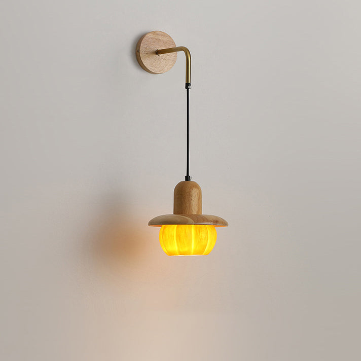 Zeitgenössische kreative Kürbis-Harz-Holz 1-Licht-Wandleuchte für Schlafzimmer 