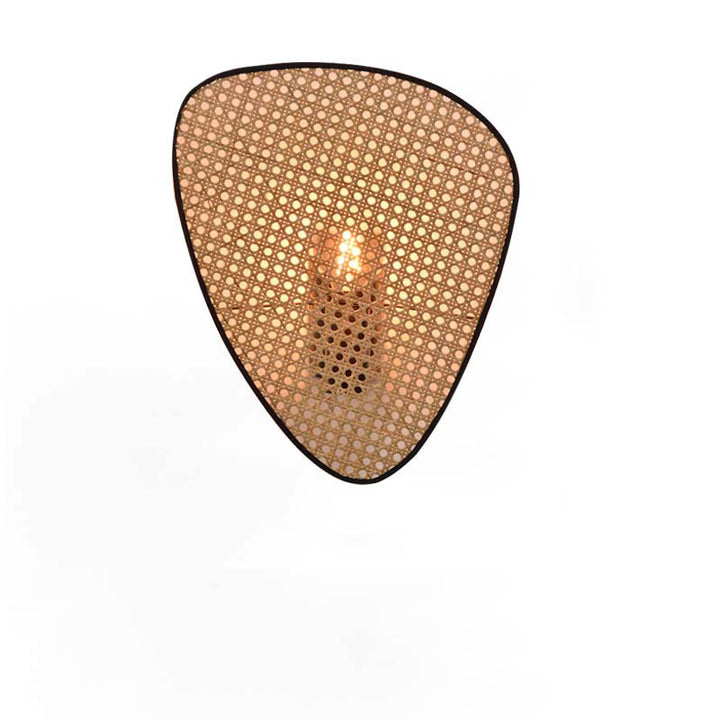 Traditional Japanese Oval Metal Plastic Rattan 1-Light Wall Sconce Lamp For Bedroom