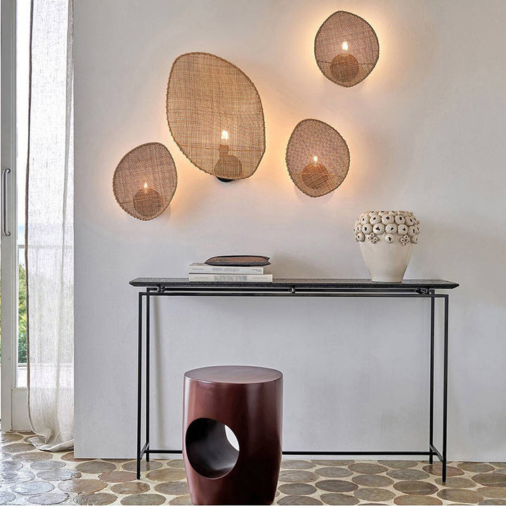 Traditional Japanese Oval Metal Plastic Rattan 1-Light Wall Sconce Lamp For Bedroom