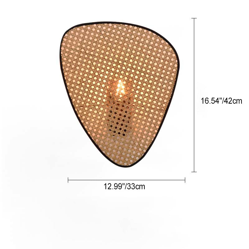 Traditional Japanese Oval Metal Plastic Rattan 1-Light Wall Sconce Lamp For Bedroom