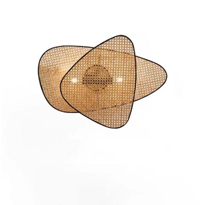 Traditional Japanese Oval Metal Plastic Rattan 1-Light Wall Sconce Lamp For Bedroom