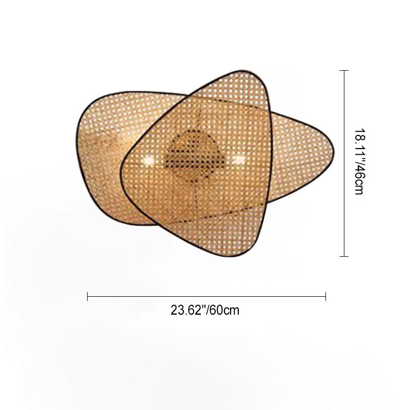 Traditional Japanese Oval Metal Plastic Rattan 1-Light Wall Sconce Lamp For Bedroom