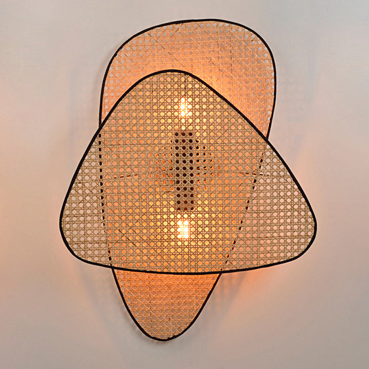 Traditional Japanese Oval Metal Plastic Rattan 1-Light Wall Sconce Lamp For Bedroom