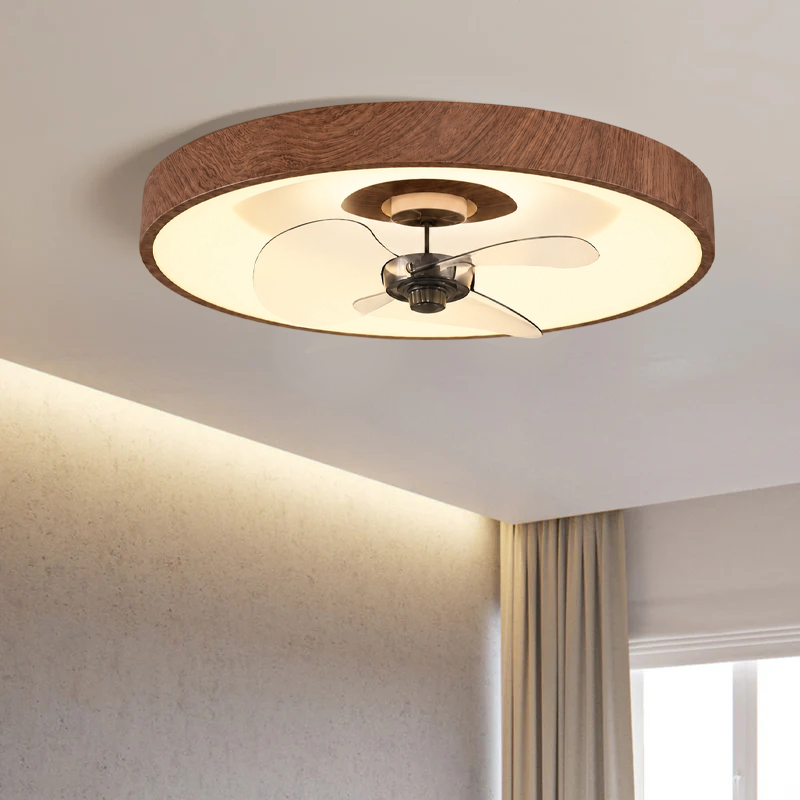 Ventilateur de plafond moderne à LED en fer acrylique rond pour chambre à coucher 