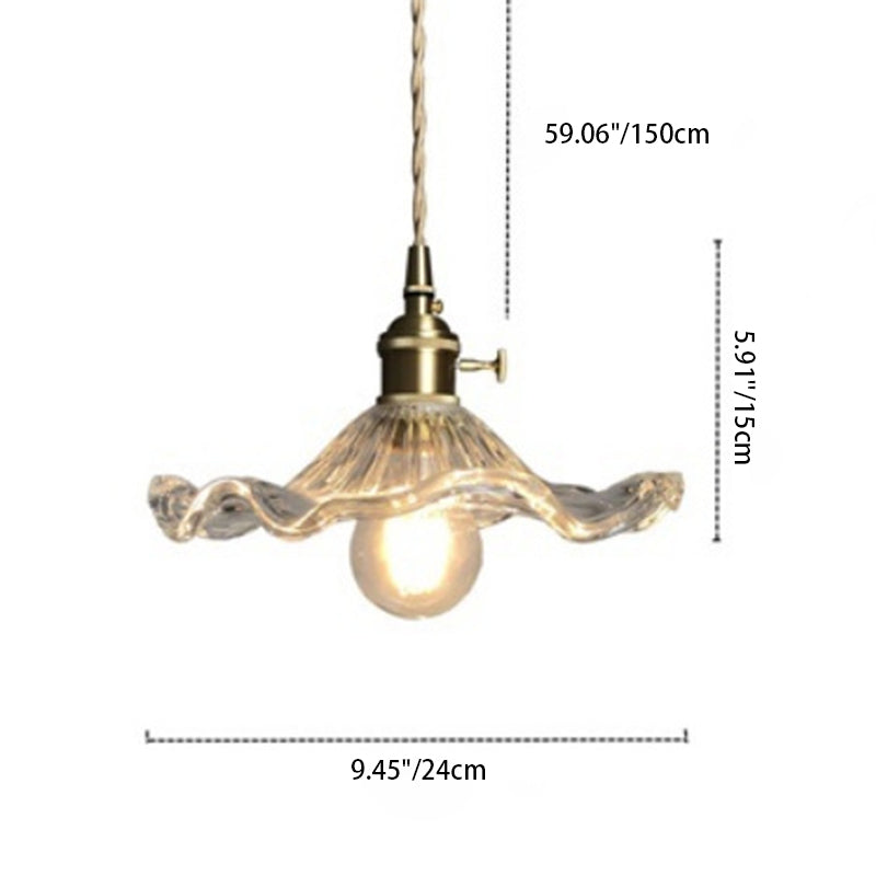 Lustre suspendu traditionnel vintage rond en verre et laiton avec une lumière pour le salon 