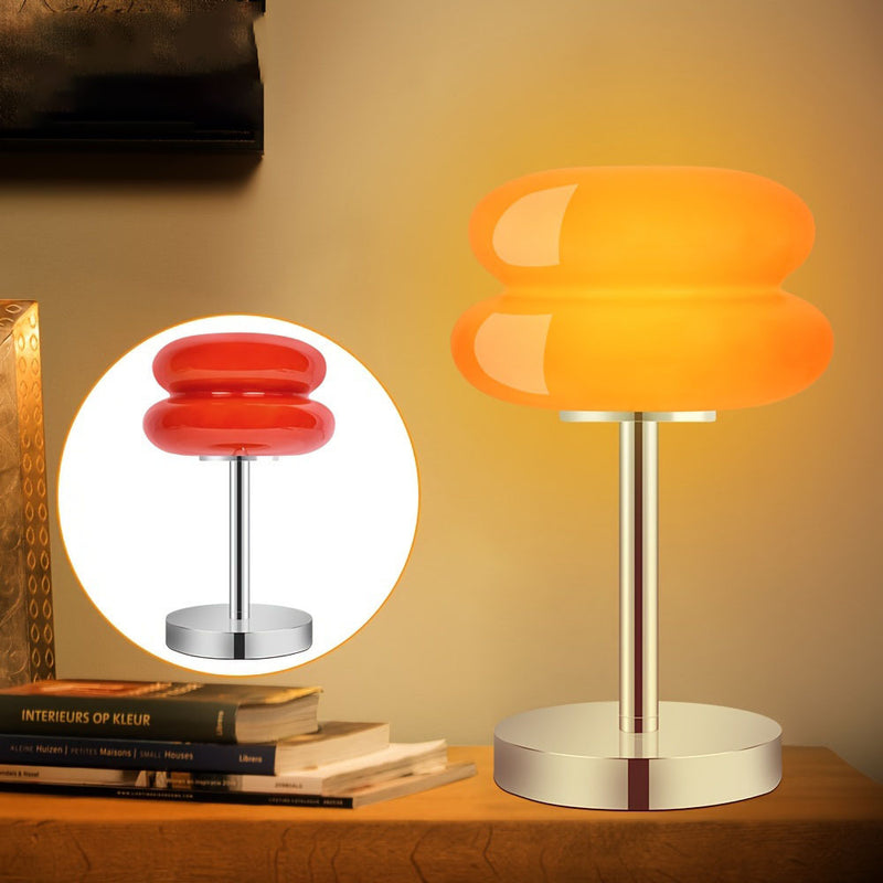 Zeitgenössische kreative Torten-Eisen-Glas-LED-Tischlampe für das Schlafzimmer 