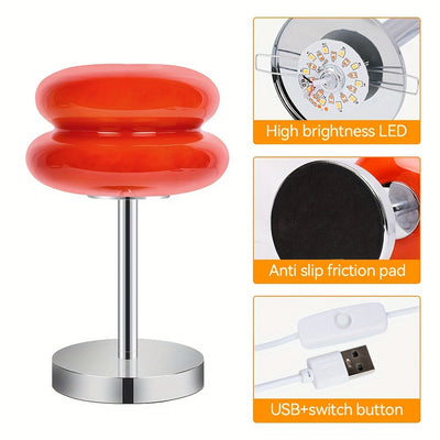 Zeitgenössische kreative Torten-Eisen-Glas-LED-Tischlampe für das Schlafzimmer 