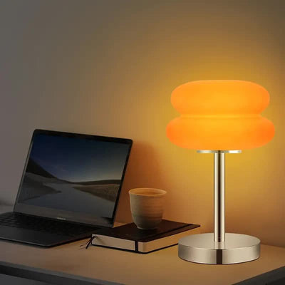 Zeitgenössische kreative Torten-Eisen-Glas-LED-Tischlampe für das Schlafzimmer 