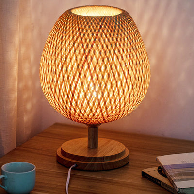 Lampe de table traditionnelle en bois massif bambou chinois 1 lumière pour chambre à coucher 