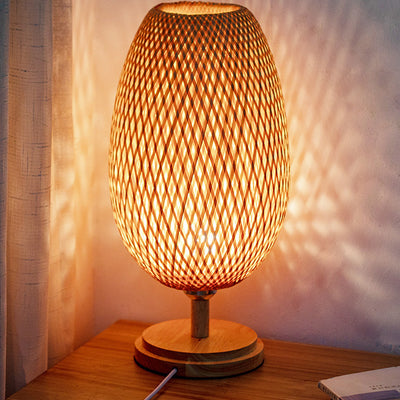 Lampe de table traditionnelle en bois massif bambou chinois 1 lumière pour chambre à coucher 