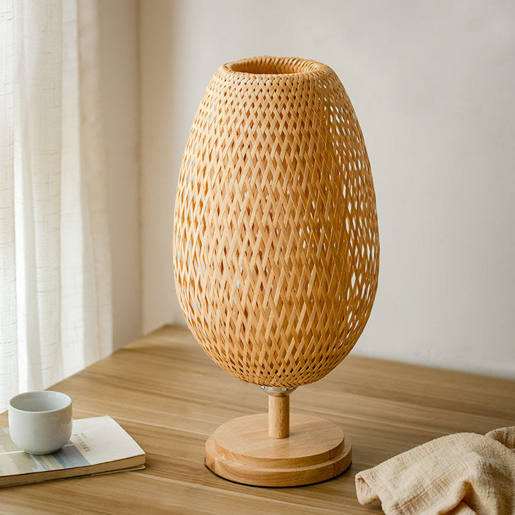 Lampe de table traditionnelle en bois massif bambou chinois 1 lumière pour chambre à coucher 