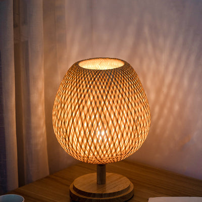 Lampe de table traditionnelle en bois massif bambou chinois 1 lumière pour chambre à coucher 