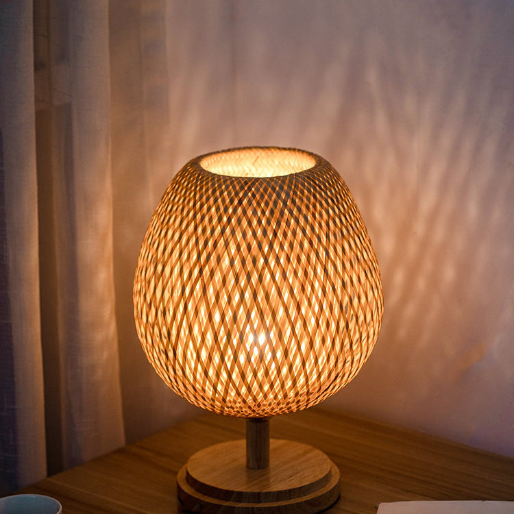 Lampe de table traditionnelle en bois massif bambou chinois 1 lumière pour chambre à coucher 
