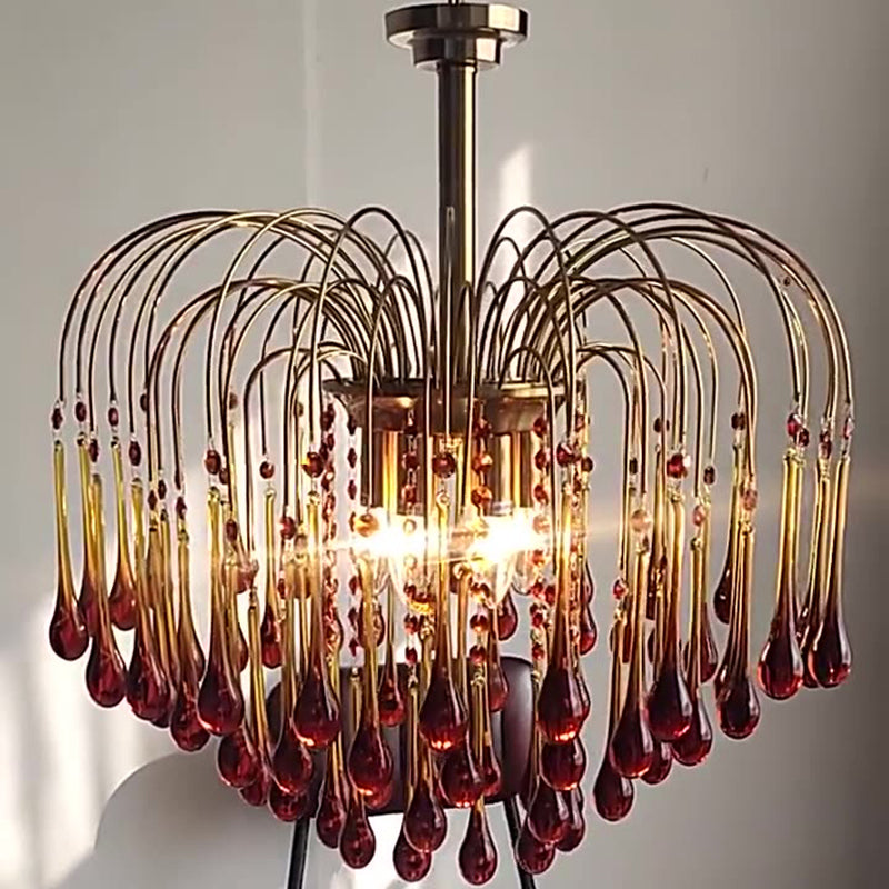 Lustre moderne de luxe en fer et verre cristal en forme de goutte d&