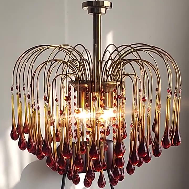 Lustre moderne de luxe en fer et verre cristal en forme de goutte d&