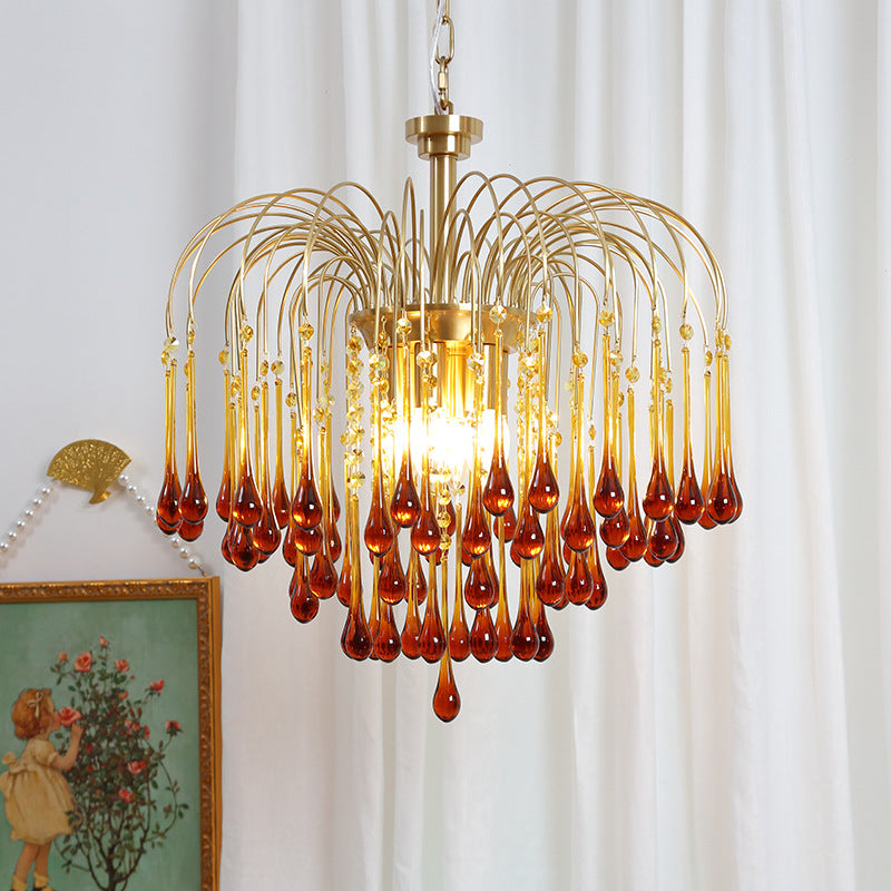 Lustre moderne de luxe en fer et verre cristal en forme de goutte d&