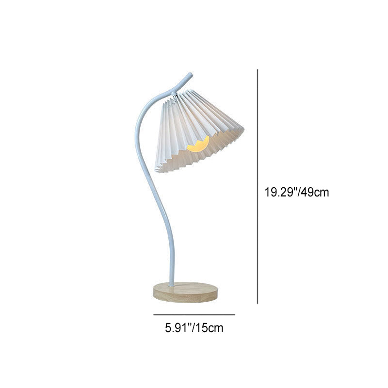 Moderne Einfachheit Kegelstumpf Eisen Stoff Massivholz 1-Licht Tischlampe für Schlafzimmer 