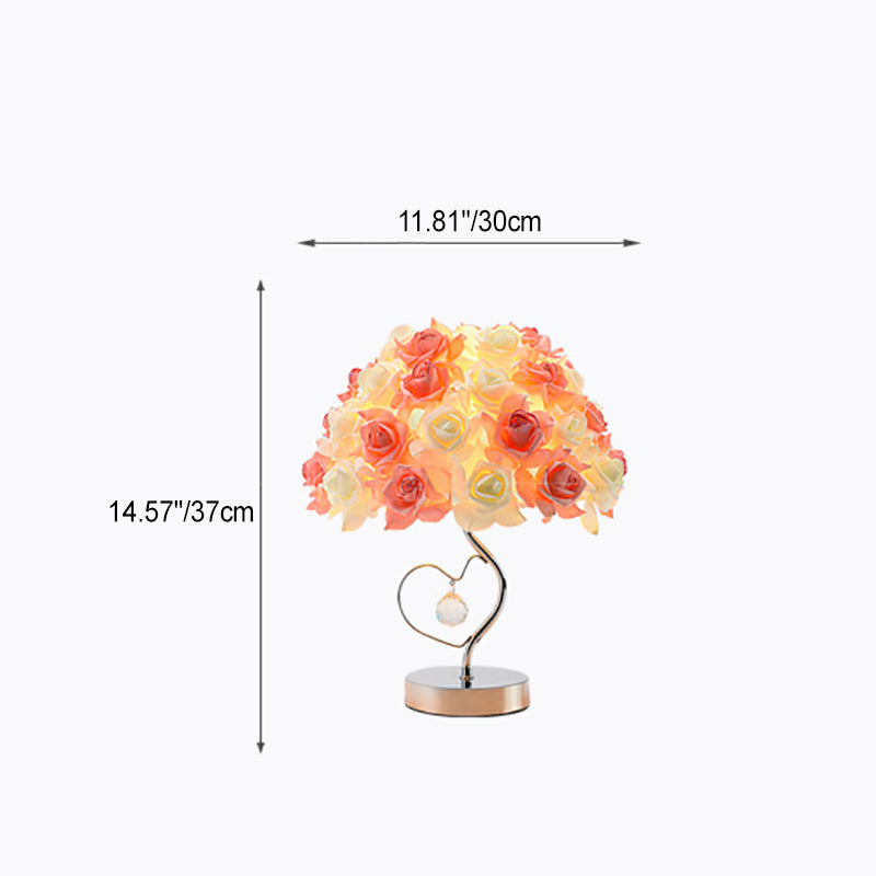Zeitgenössische kreative Blume Kuppel Stoff Metall Kristall 1-Licht Tischlampe für Schlafzimmer 