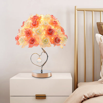 Zeitgenössische kreative Blume Kuppel Stoff Metall Kristall 1-Licht Tischlampe für Schlafzimmer 
