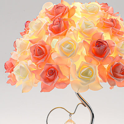 Zeitgenössische kreative Blume Kuppel Stoff Metall Kristall 1-Licht Tischlampe für Schlafzimmer 