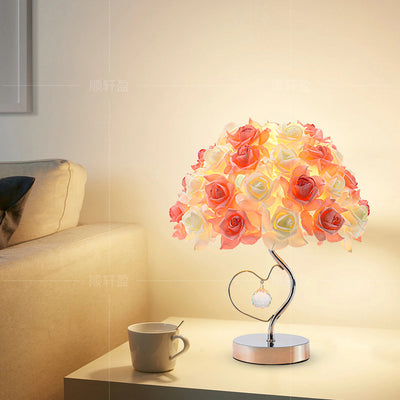 Zeitgenössische kreative Blume Kuppel Stoff Metall Kristall 1-Licht Tischlampe für Schlafzimmer 