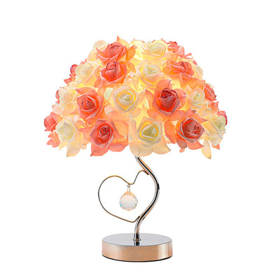 Zeitgenössische kreative Blume Kuppel Stoff Metall Kristall 1-Licht Tischlampe für Schlafzimmer 
