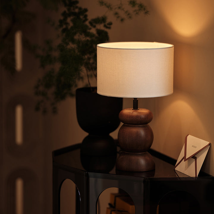 Lampe de Table 1 Lumière en Bois de Frêne avec Tissu Cylindrique Japonais Traditionnel pour Chambre 