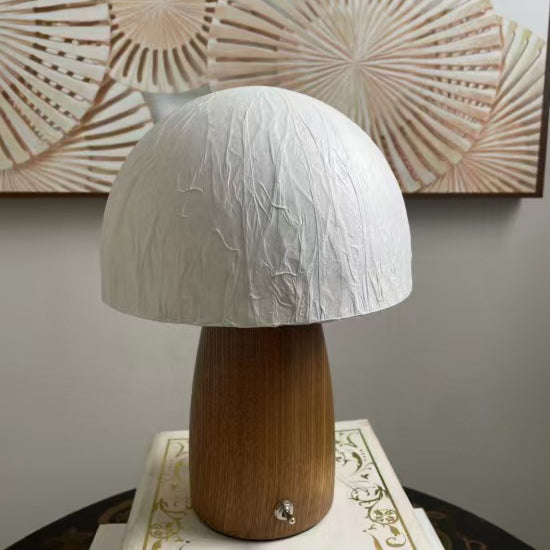 Lámpara de mesa de 1 luz de madera maciza con papel vintage tradicional de hongos para dormitorio 