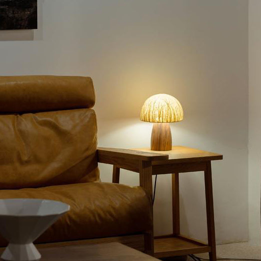 Lámpara de mesa de 1 luz de madera maciza con papel vintage tradicional de hongos para dormitorio 