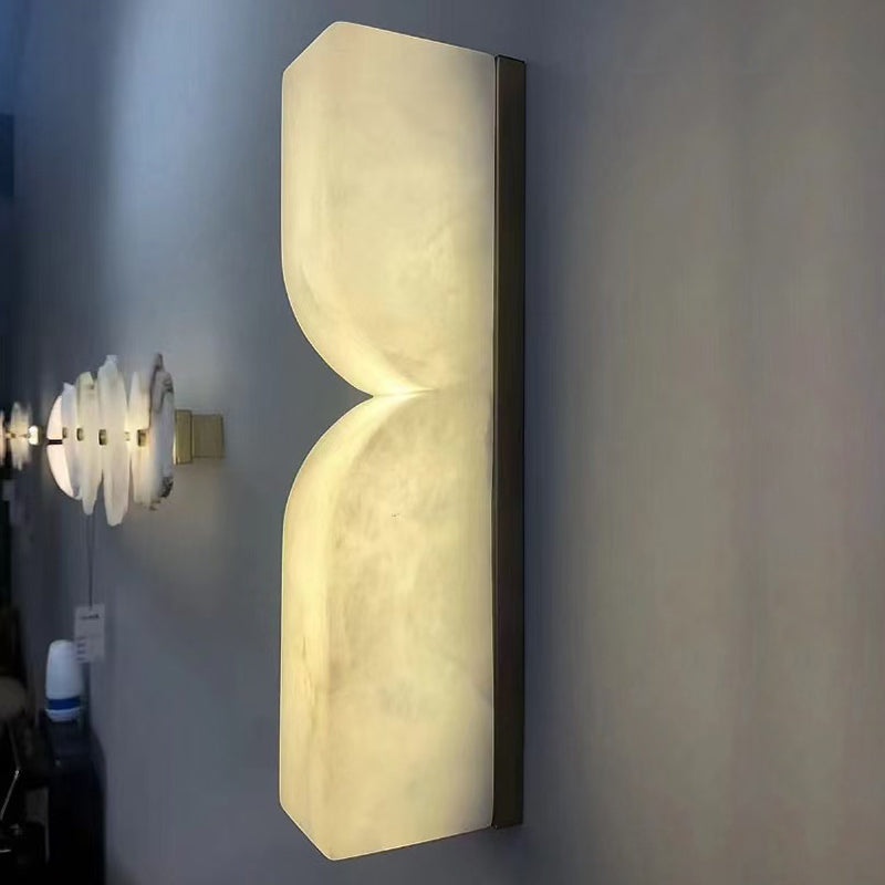 Traditional French Rectangle Copper Marble LED Wall Sconce Lamp For Hallway