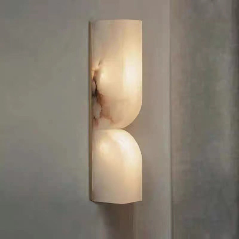 Traditional French Rectangle Copper Marble LED Wall Sconce Lamp For Hallway