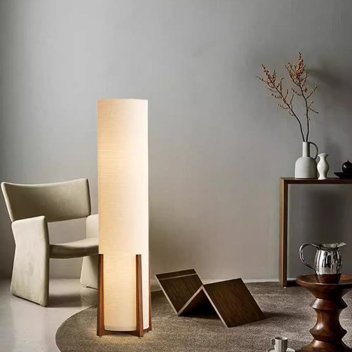 Traditionelle japanische Zylinderstoff-Holz-1-Licht-Stehlampe für das Wohnzimmer 