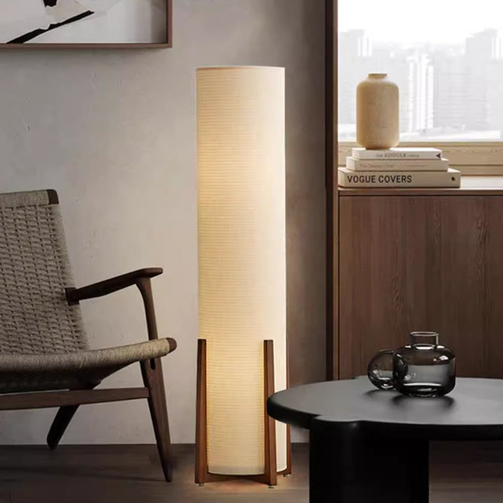 Traditionelle japanische Zylinderstoff-Holz-1-Licht-Stehlampe für das Wohnzimmer 