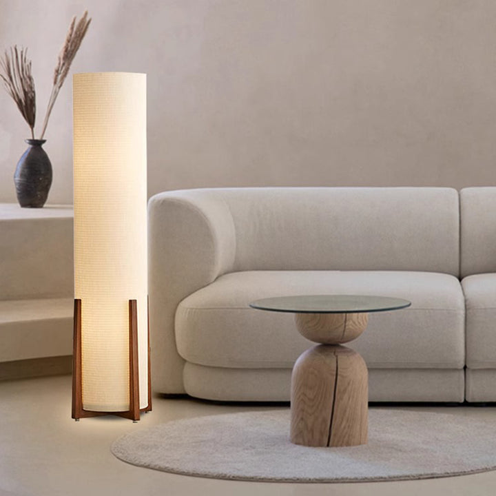 Traditionelle japanische Zylinderstoff-Holz-1-Licht-Stehlampe für das Wohnzimmer 