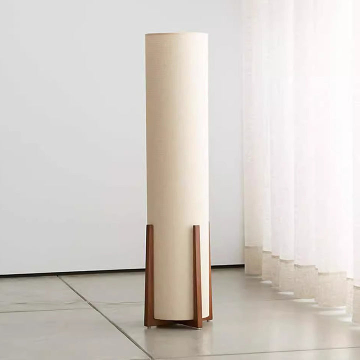 Lampe de sol traditionnelle japonaise en bois avec tissu cylindrique 1 lumière pour salon 