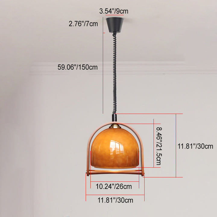 Traditional Vintage Dome Solid Wood Glass 1-Light Pendant Light For Bedroom