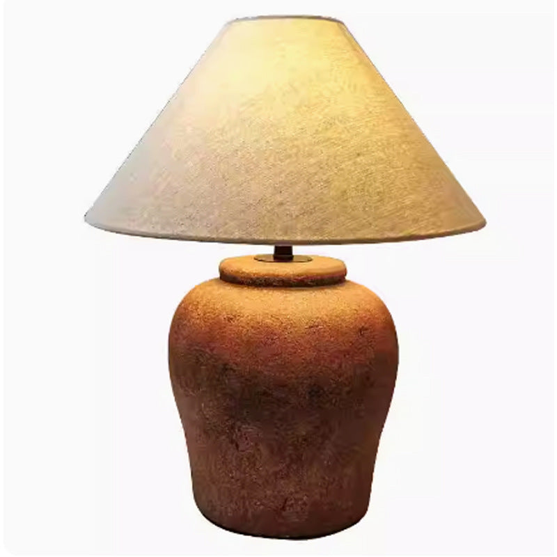 Traditionelle japanische Frustum-Kegel-Keramikstoff 1-Licht Tischlampe für das Schlafzimmer 