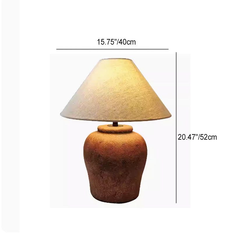 Traditionelle japanische Frustum-Kegel-Keramikstoff 1-Licht Tischlampe für das Schlafzimmer 