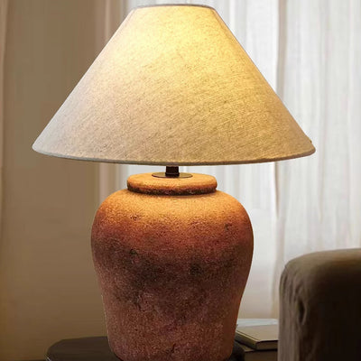 Traditionelle japanische Frustum-Kegel-Keramikstoff 1-Licht Tischlampe für das Schlafzimmer 