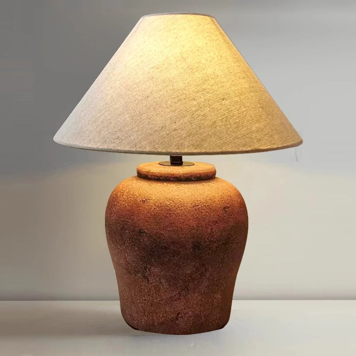 Traditionelle japanische Frustum-Kegel-Keramikstoff 1-Licht Tischlampe für das Schlafzimmer 