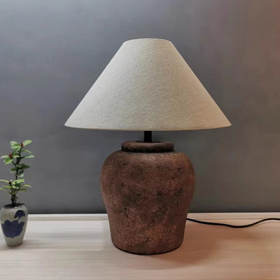 Traditionelle japanische Frustum-Kegel-Keramikstoff 1-Licht Tischlampe für das Schlafzimmer 