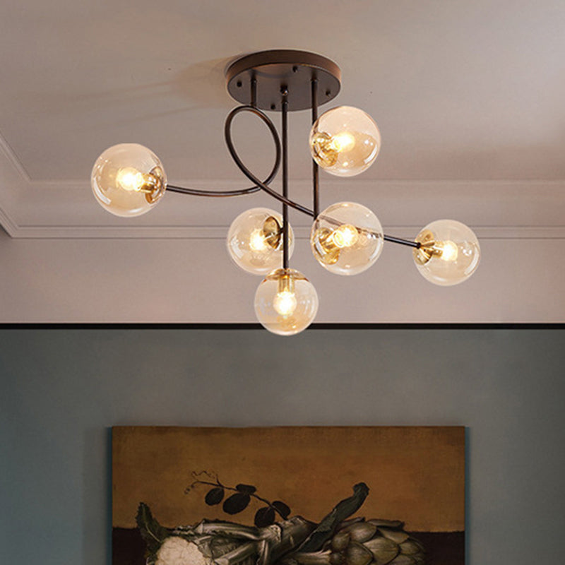 Sphère nordique contemporaine en fer et verre avec lustre à 6 lumières pour chambre 