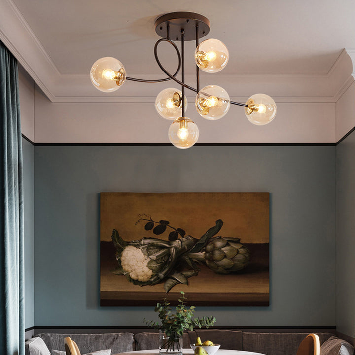 Sphère nordique contemporaine en fer et verre avec lustre à 6 lumières pour chambre 