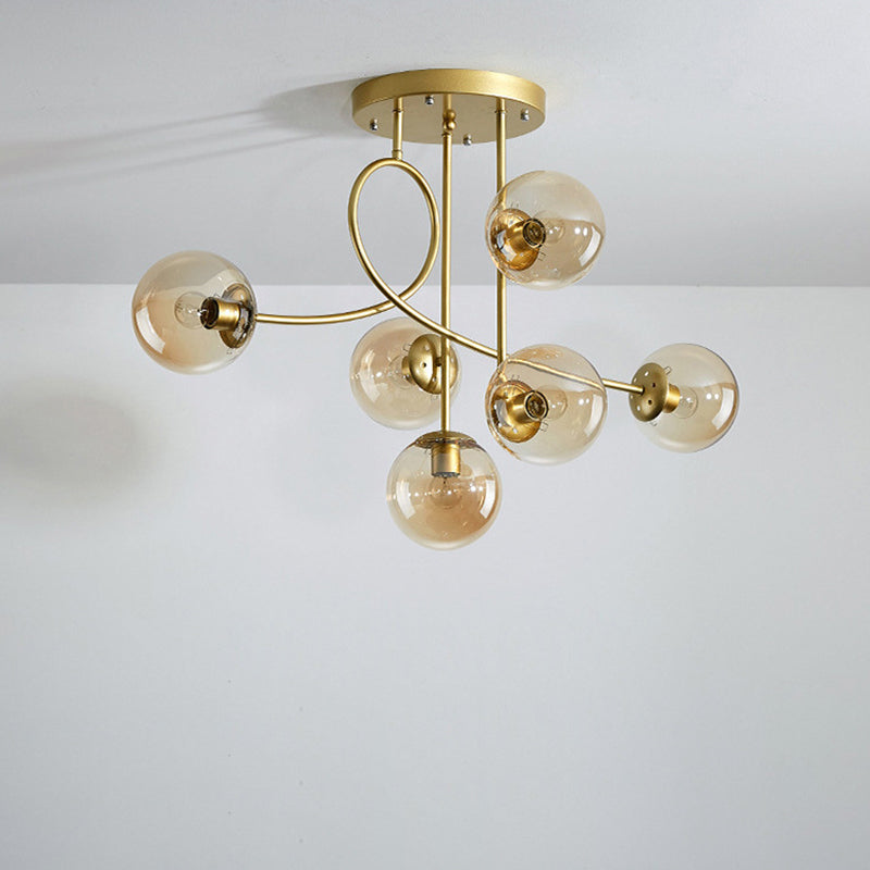 Contemporary Nordic Sphere Iron Glass 6-Light Chandelier For Bedroom